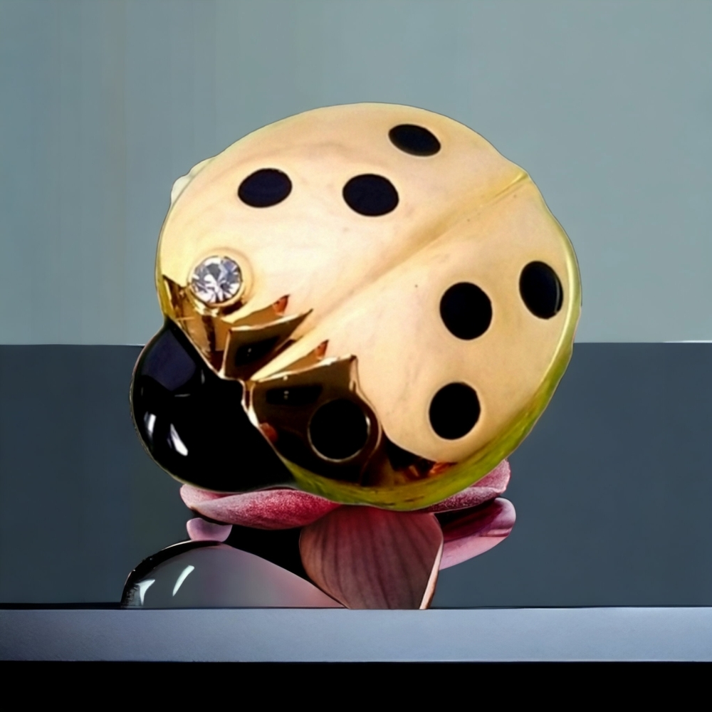 Vintage 1960s Ladybug Gold Tone Enamel Brooch Pin